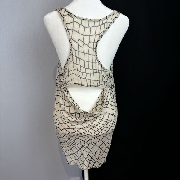 Elegant Beige Sheer Overlay Tank Top Geometric Pattern Flowy Lightweight S-M? - Picture 12 of 13